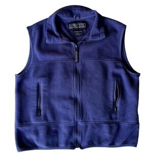 Vintage Purple Lands End Fleece Vest Retro Camping Hiking Fall Size Large